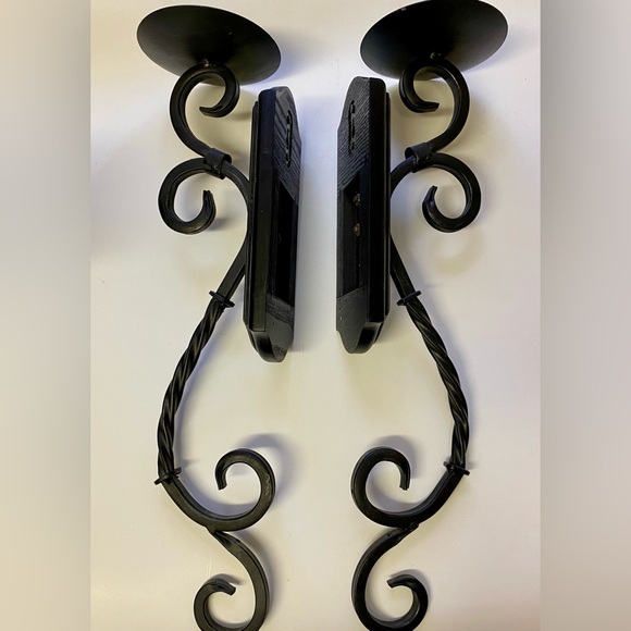 Black Metal Wood Wall Sconces Candle Set of Two Pair Wall Hanging  Spiral - Picture 3 of 12